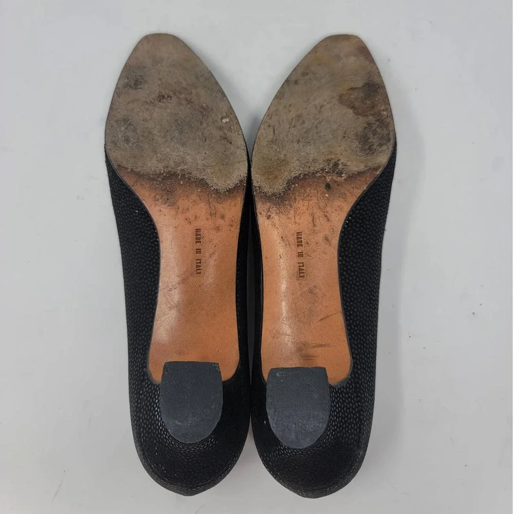 Salvatore Ferragamo Pump Size 8.5 Pointed Toe Block Low Heel Slip On Shoes Black